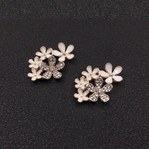 10 PCS 19x26mm Metal Alloy Drops Of Oil Enamel Flowers Crystal Rhinestone Flowers Hair Accessories For DIY Jewelry Making