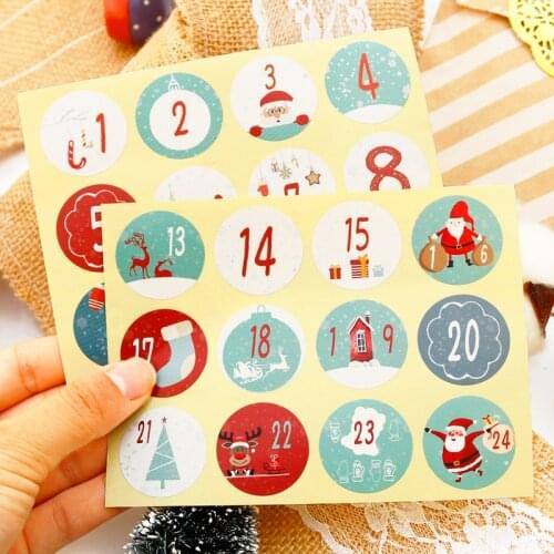 120pcs Christmas Advent Number Stickers Merry Christmas Santa Claus Calendar Deco Stickers Multifunction DIY Stationery Stickers