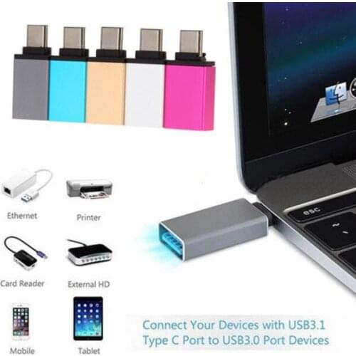 200pcs Colorful Metal USB 3.1 Type C OTG Adapter Male to USB 3.0 A Female Converter Adapter for Samsung Note 7 8 A7 S8
