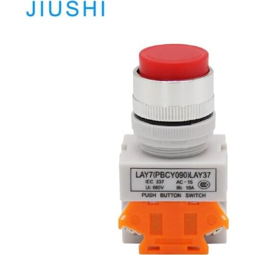 LAY37-11GN 22mm round head push button switch with spring return 1NO 1NC red green yellow blue white