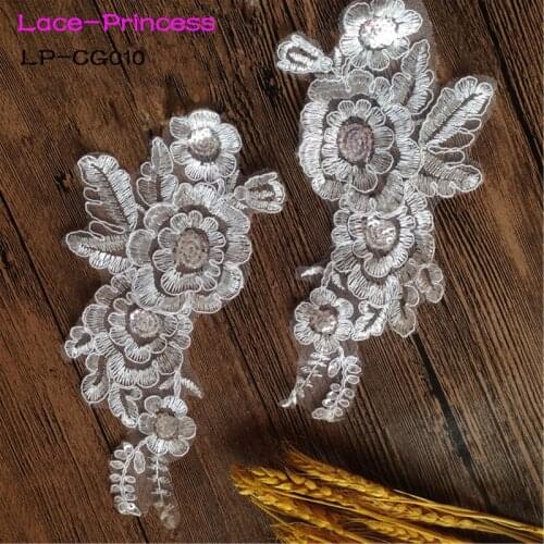 5 pairs 23cmX7.5cm LP-CG010 DIY lace wedding dress applique accessories bridal headdress white lace collar lace fabric patch