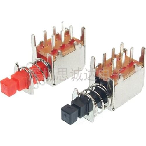 50PCS/Lot Key Switch PS-22F02 6Pin/6P Self-Locking Red/Black