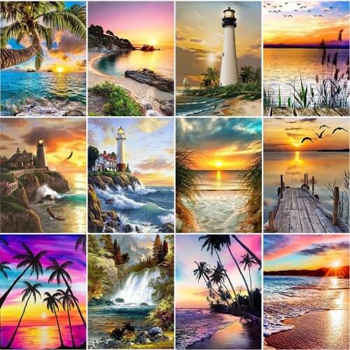 Landscape Sunset Sea View DIY 5D Diamond Painting Full Square/Round Cross Stitch Kits Painting Mosaic Home Decoration Gift