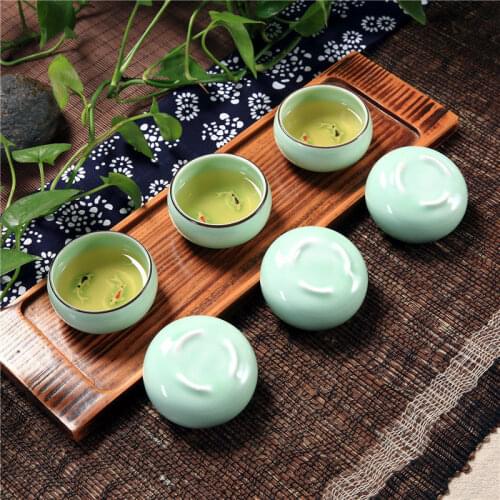 [GRANDNESS] Longquan Celadon Cup Ceramic Kungfu Teacup Tea Cup Double Fish 30ml
