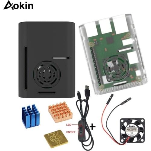 Raspberry Pi3 Model B+ Case heatsink cooling fan Power Supply Cable Black Box Cover Shell for Raspberry Pi 3Model B + Plus