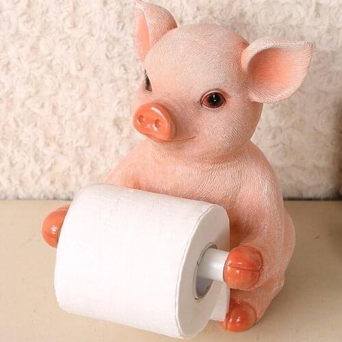 Pig Tissue Paper Holder Durable Seat Type Bathroom Resin Toilet Paper Animal Teddy Tissue Roll Paper Holder