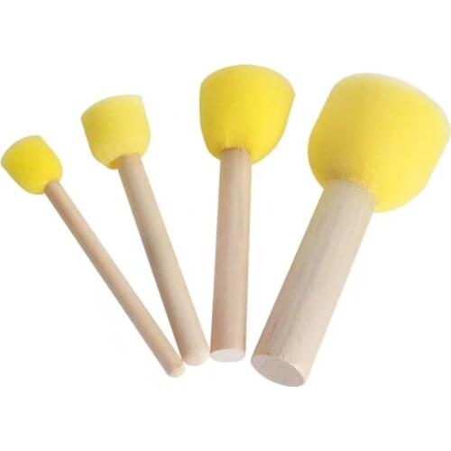 Kid Sponge Paint Brush Original Wooden Handle Painting Graffiti Early Toy DIY Art Supplies Gifts 4Pcs/set