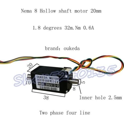 20BYGH38 2 phase four line Nema 8 Hollow shaft motor 20mm 1.8 degrees 32m.Nm 0.6A