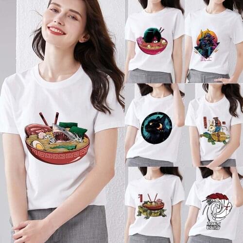 Summer T-shirt Womens Casual Fashion Japanese Street Top Harajuku Anime Pattern Printing Series Slim O-neck All-match Soft Top