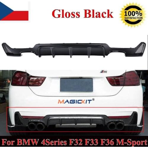 MagicKit Gloss Black Rear Bumper Diffuser For BMW F32 F33 435i M Tech Quad Out 2014-2018