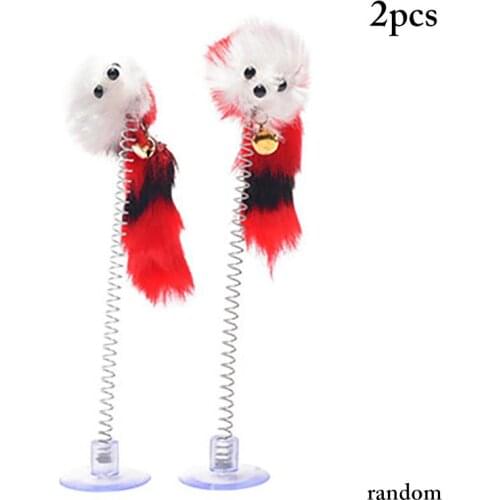 2PCS Cat Toys Cat Teaser Wand Mouse Suction Cup Spring Random Color Pet Supplies Cat Feather Teaser Kitten Bite Toy