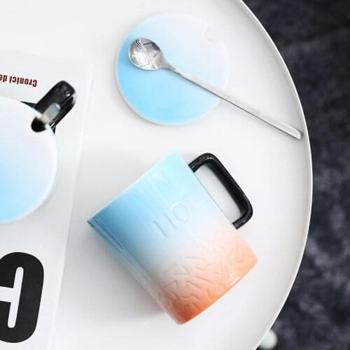 Creative Gradient Ceramic Mug Personalized Office Coffee Cup Korean Simple Breakfast Cup Couple Gift