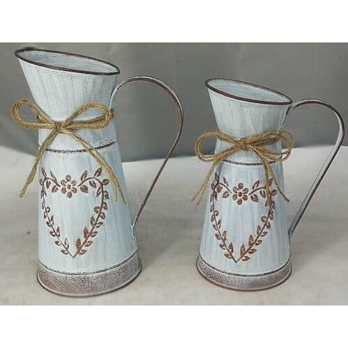 1Pc Creative Shabby Rustic Style Chic Iron Metal Pitcher Flower Vase Can Jug Portable for Wedding Party Decoration Home