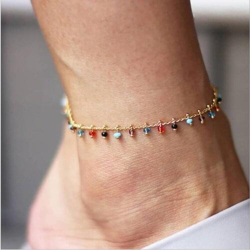 Creative Retro Simple Rainbow Glass Beads Ankle Bracelet Anklet Chain Sexy Bracelet Foot Jewelry Barefoot Chains