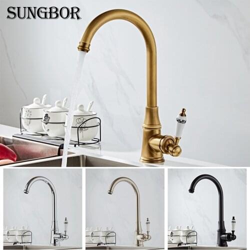 Kitchen Faucets Deck Mounted Antique Brass Kitchen Faucet 360 Degree Swivel Bathroom Basin Sink Mixer Tap Crane Torneira Cozinha