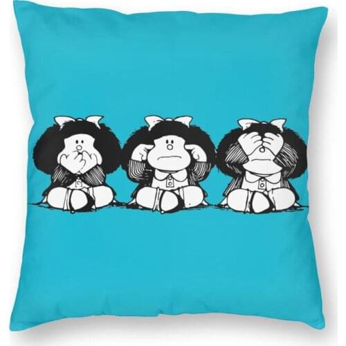 Humor Mafalda Square Pillow Case Home Decor Quino Cartoon Manga Cushion Cover Throw Pillow for Living Room Double-sided Printing