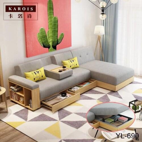 Fabrickarois Sofa L-shaped Corner With Chaise Longue Nordic Living Room Can Store Storage Function