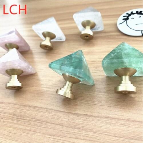 LCH Nordic Style Luxurious Pyramid Shaped Natural Crystal Cabinet Knob Drawer Pull Furniture Handles Brass Knob Clothes Hook