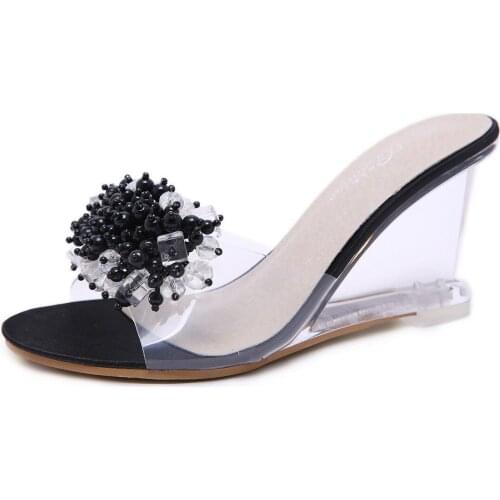 Summer Sexy Crystal Transparent High Heels Glass Rhinestone Ladies Wedge Sandals Nighclub Womens Crystal Sandals Wedge Sandals