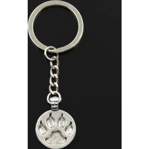 Fashion Keychain 28x21mm Dog Bear Cat Paw Silver Color Pendants DIY Men Jewelry Car Key Chain Ring Holder Souvenir For Gift