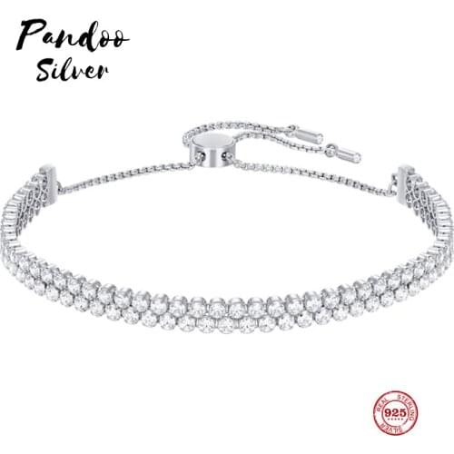 PANDOO Fashion Charm Pure 925 Silver Original 1:1 Copy, Exquisite Slim Adjustable Bracelet Female Luxury Jewelry Gifts