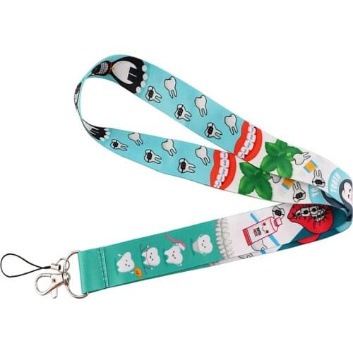 Cartoon Anime Tooth Care Doctor Nurse Keychain Lanyard For Keys Tags ID Card Pass Gym USB Badge Holder Webbing Ribbon Neck Strap