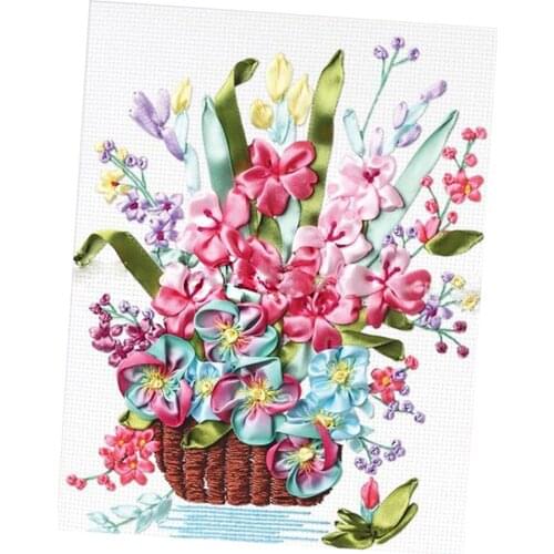 Ribbon Embroidery Kit, Beginners Cross Stitch Kit - Embroidery Canvas