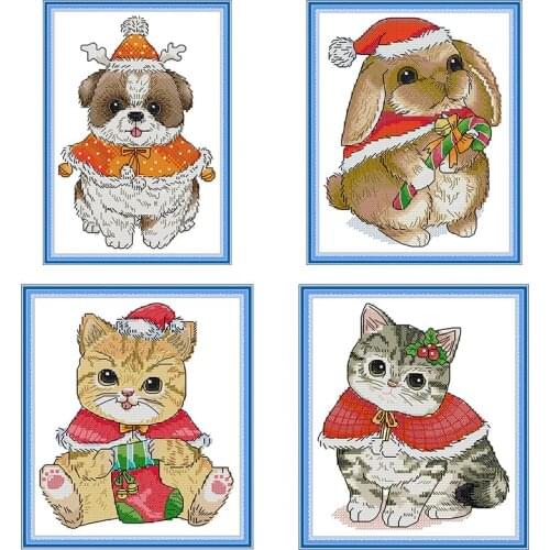 Cloak animal series pattern cross stitch kits DIY kitty puppy 14CT 11CT count canvas printing embroidery set needlework crafts