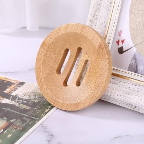 Natural Wood Soap Tray Holder Round Shape Container Storage Bathroom Stand Rac