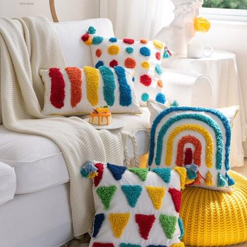 Nordic Embroider Geometric Tufted Cushion Cover 45x45cm/30x50cm Tassel Pillow Cover Home Decoration Pillowcase For Car Sofa Bed