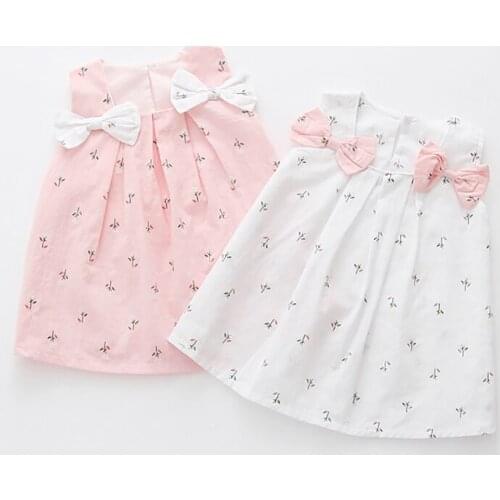 Girls Floral Clothing Childrens Solid Shoulders Bow Wear Infant Girls Vest Dresses 2021 Summer Toddler Lovely Clothes 1-4T