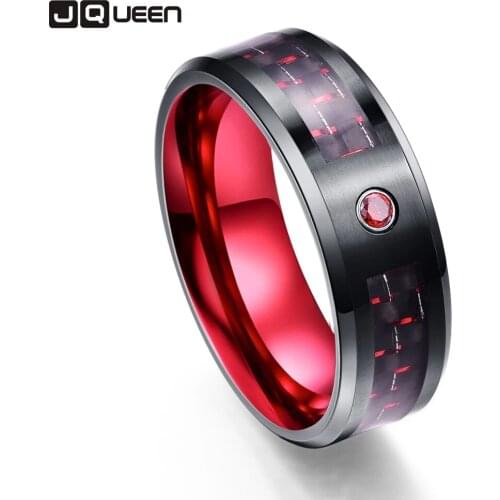 Wholesale Exquisite Red Zircon Men Rings 100% Tungsten Carbide Wedding Bands Anillos para hombres Male Ring AAA Quality
