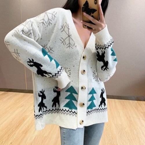 2020 Autumn Winter Women Sweater Cardigans Oversize V neck Knit Cardigans Girls Outwear Christmas Tops Coat women sexy tops