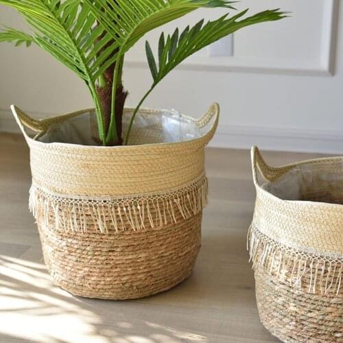 Woven Flower Pot Large Straw Basket Set Bonsai Living Room Basket Decoration Nordic Rattan Flower Bottle Storage Organizer