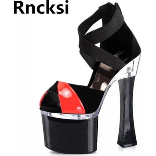 Rncksi Girls Summer Sexy Wedding Party Square Heels Shoes Women Sandals Patform 18cm High Heels Pole Dance Sandals