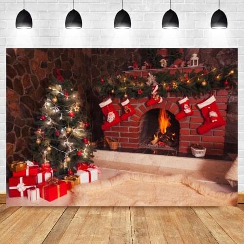 Christmas Backdrop Fireplace Tree Vintage Brick House Room Glitter Baby Photography Background For Photo Studio Vinyl Photophone