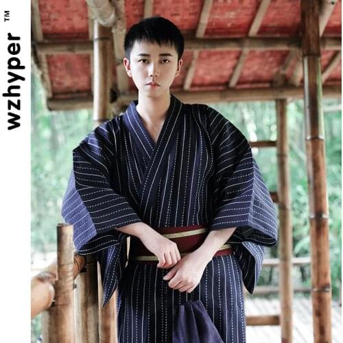 Samurai Traditional Japanese Kimono Clothing for Men Embroidery Long Sleeve Stage Performance Retro Asian Coat Ancient Costume