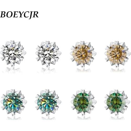 BOEYCJR 925 snowflake Silver 0.5/1ct Colorful Moissanite VVS1 Fine Jewelry Diamond Stud Earring for Women Gift