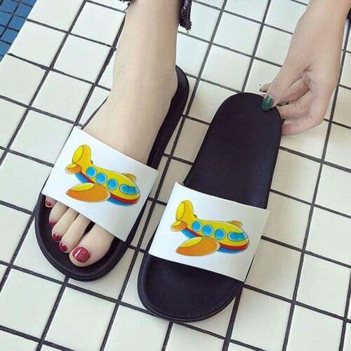 Summer Women Shoes Indoor Bathroom Beach Non-slip Slides Cartoon airplane Print Flip Flops Sandals Fashion home Slippers