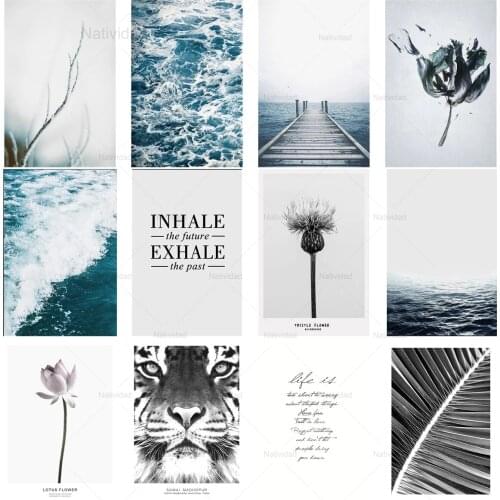 Nordic Canvas Painting Wall Art Blue Sea Flower Ocean Animal Tiger Modern Posters Home Decor Living Room Decoration Art Pictures