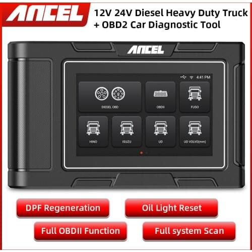 Ancel HD3200 OBD2 Diagnostic Tools Professional 12V-24V Heavy Duty Truck DPF Oil Rest OBDII Automotive Scanner FREE Update
