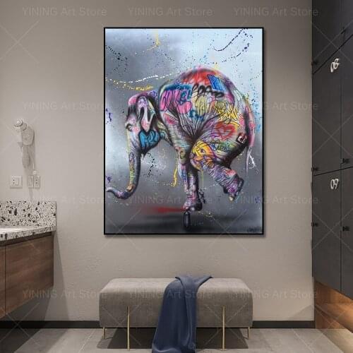 Modern Graffiti Street Art Dancing Elephant Canvas Painting Poster Print Wall Art Picture For Living Room Home Decor Frameless