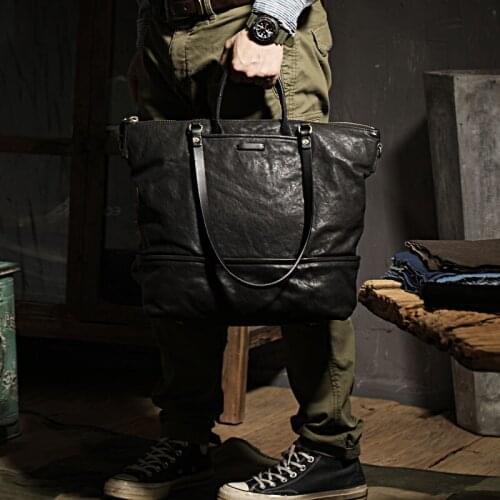 Natural real cowhide retro luxury mens handbag multifunctional daily work one-shoulder diagonal womens casual large tote bag