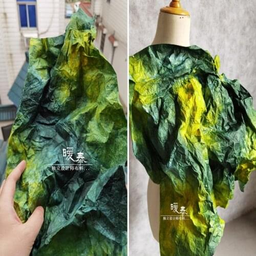 Unique Pleated Paper Fabric Yellow Green Gradient DIY Decor Modeling Design Graduation Project Art Fashion Designer Fabric