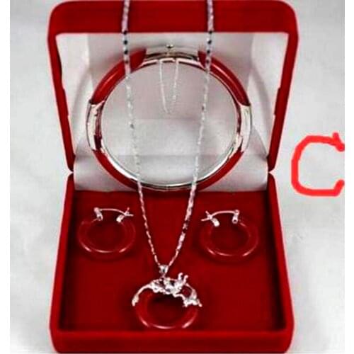 Jewelry Beautifully crafted red jade bracelet pendant earring set wholesale Quartz jade CZ crystal