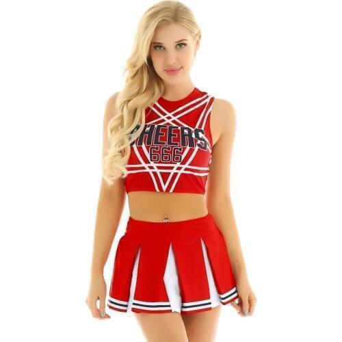 Women Schoolgirls Cosplay Uniform Sexy Lingerie Gleeing Cheerleader Sleeveless Crop Top Mini Skirt Exotic Set Halloween Costumes