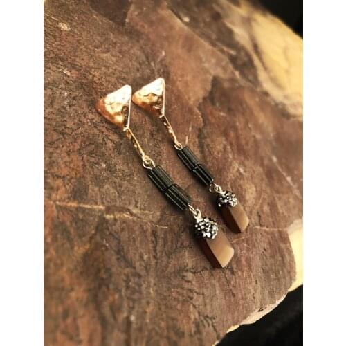 Dr Stone Natural Stone Women 'S Cat 'S Eye Stone Rose Gold Plated Earrings KR 439800182