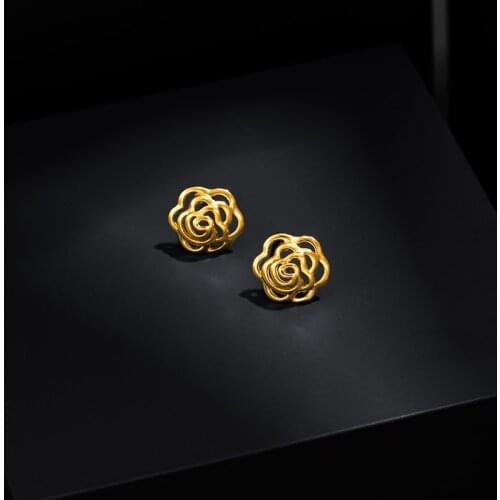 24K Gold Plated Stud Earrings For Women Retro Hollow Flower Earrings for Wedding Fashion Jewelry Earring Gift boucle d'oreille