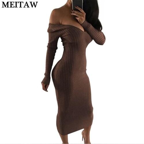 Women Pencil Dress Autumn Winter Ribbed Knit Dress 2021 Sexy V Neck Long Sleeve Bodycon Club Dress Elegant Party Dresses
