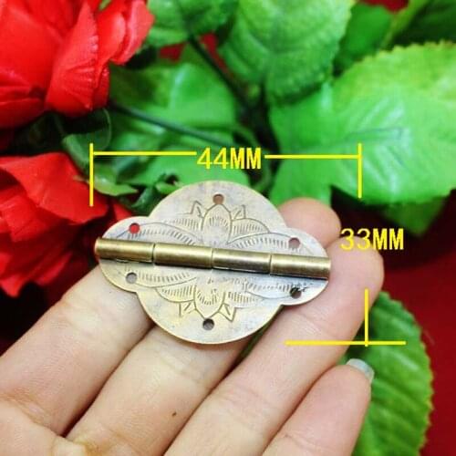 Bronze Brass Bat Flower Pattern Carved Decor Hinges Wooden Gift Jewelry Box Hinge Fittings Furniture Hardware+Screws,44*33mm,1PC